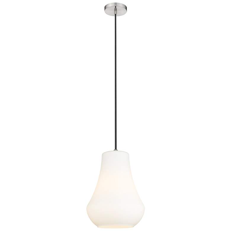 Image 1 Fairfield 12" Brushed Satin Nickel Cord Hung Mini Pendant w/ White Sha