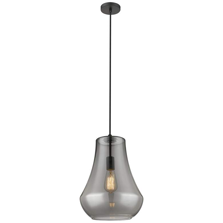 Image 1 Fairfield 12" LED Mini Pendant - Matte Black - Plated Smoke Shade