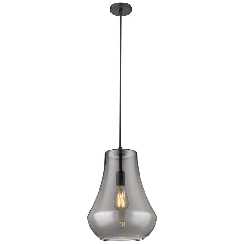Image 1 Fairfield 12" Matte Black Cord Hung Mini Pendant w/ Plated Smoke Shade