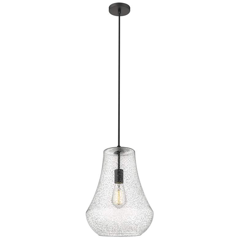 Image 1 Fairfield 12" Matte Black Cord Hung Mini Pendant w/ Seedy Shade