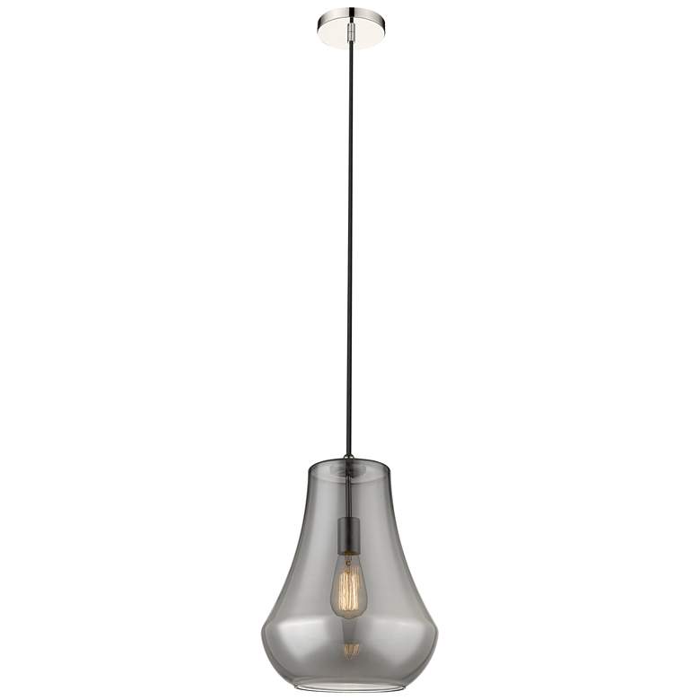 Image 1 Fairfield 12" Polished Nickel Cord Hung Mini Pendant w/ Plated Smoke S