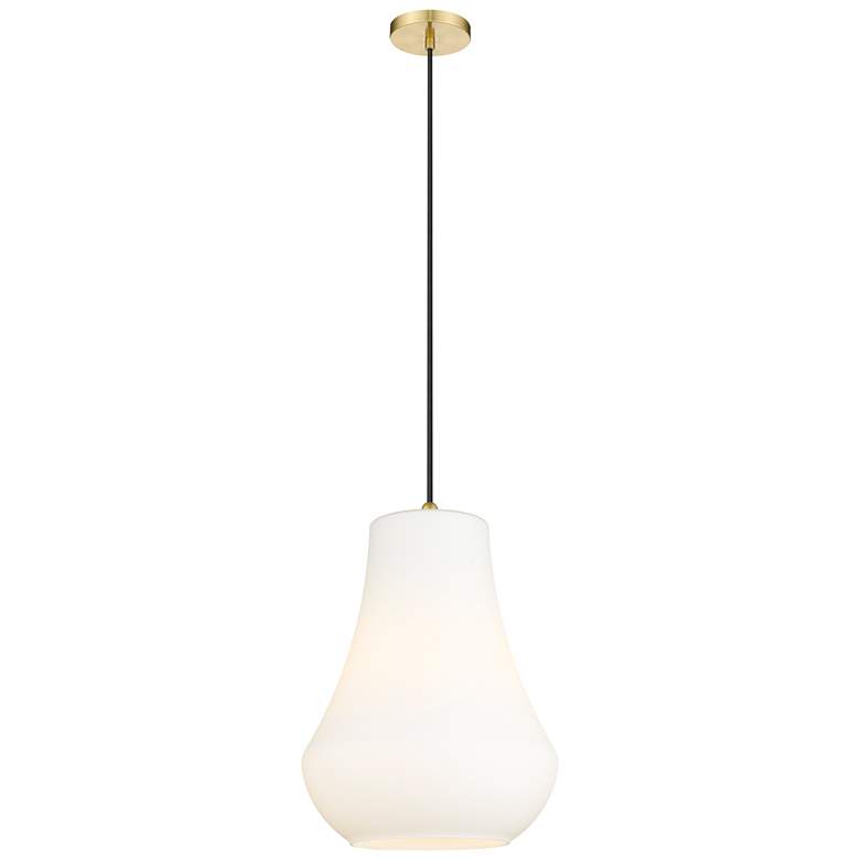 Image 1 Fairfield 12" Satin Gold Cord Hung Mini Pendant w/ Matte White Shade