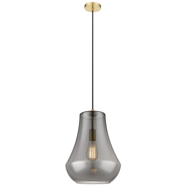 Image 1 Fairfield 12" Satin Gold Cord Hung Mini Pendant w/ Plated Smoke Shade