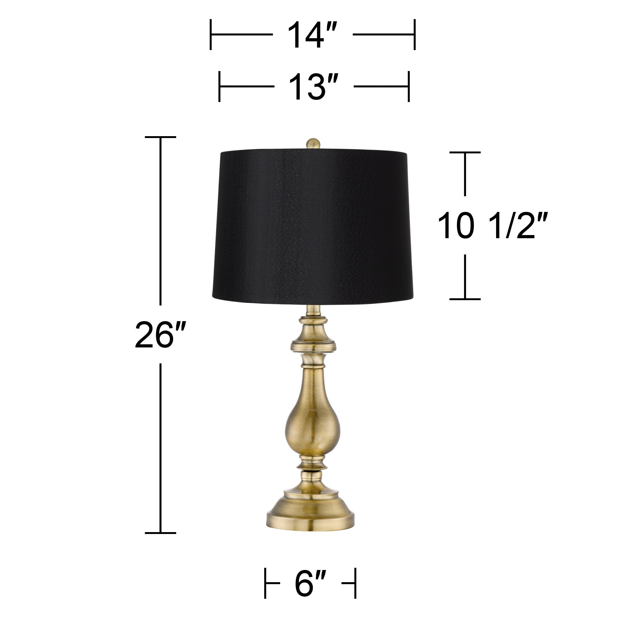 Fairlee Antique Brass Candlestick Lamp with Black Shade 91T62