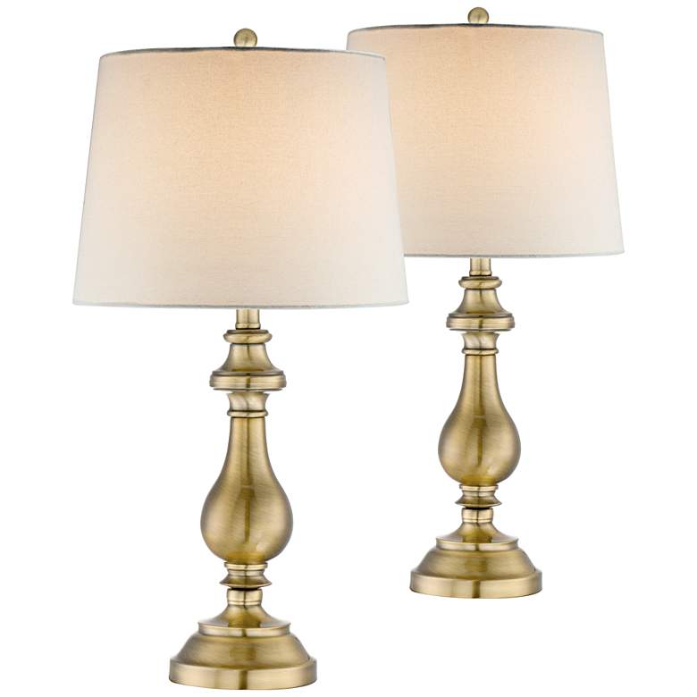 Image 2 Fairlee Antique Brass Candlestick Table Lamps Set of 2