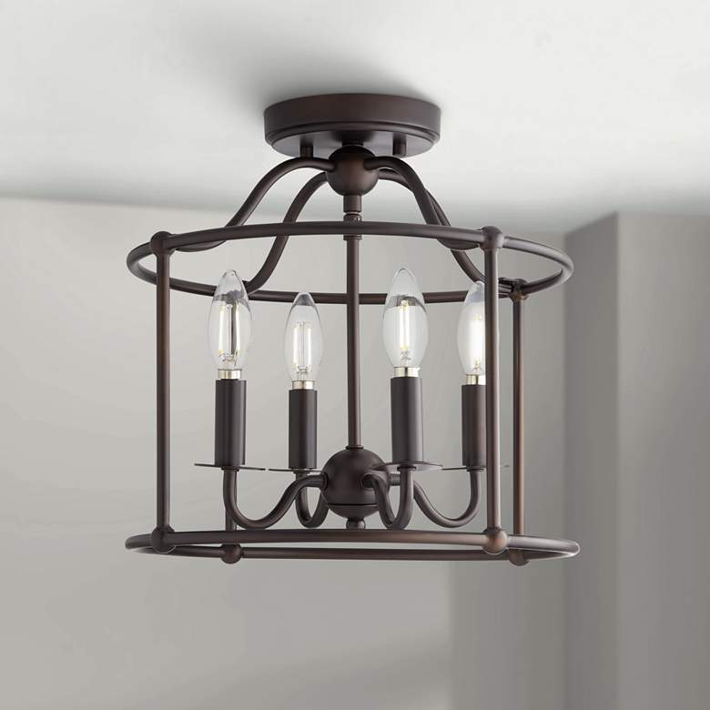 Image 1 Fairley 13 1/4" Wide 4-Light Bronze Open Cage Ceiling Light