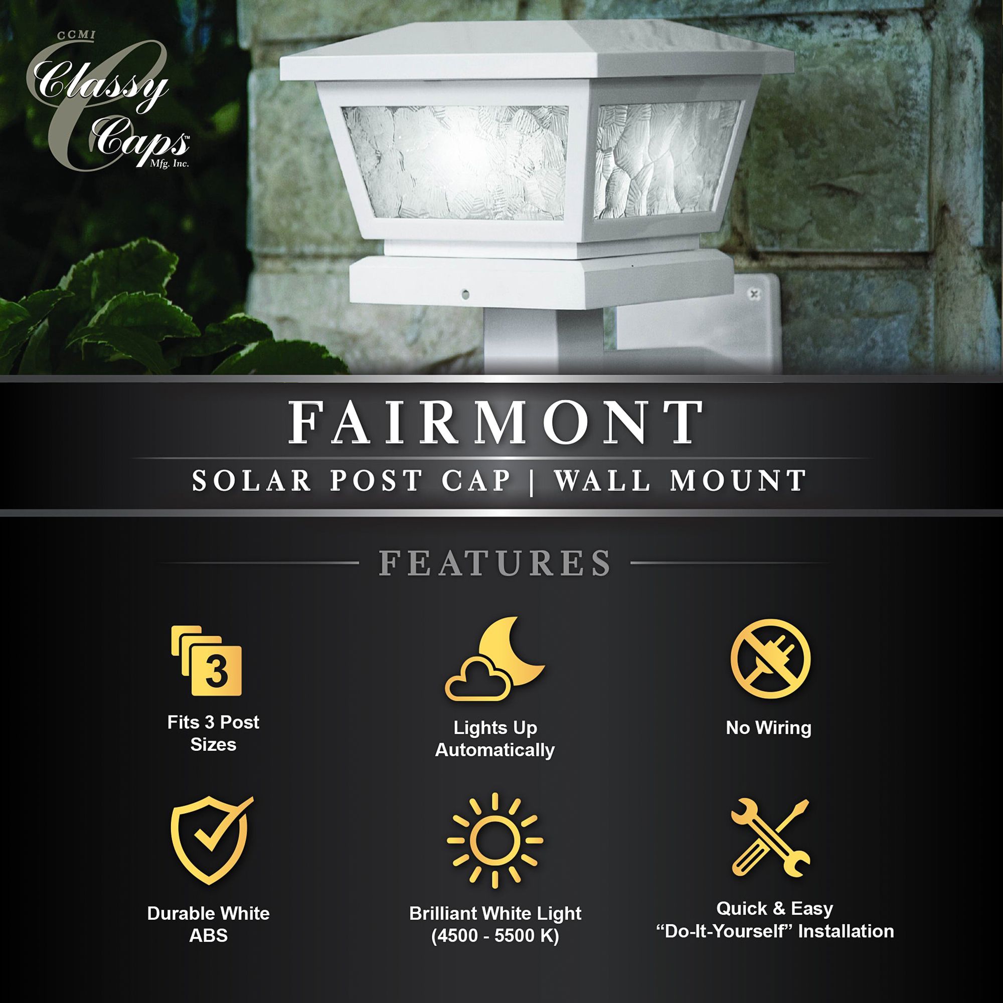 Watch A Video About the Fairmont White Outdoor Solar LED Post Cap