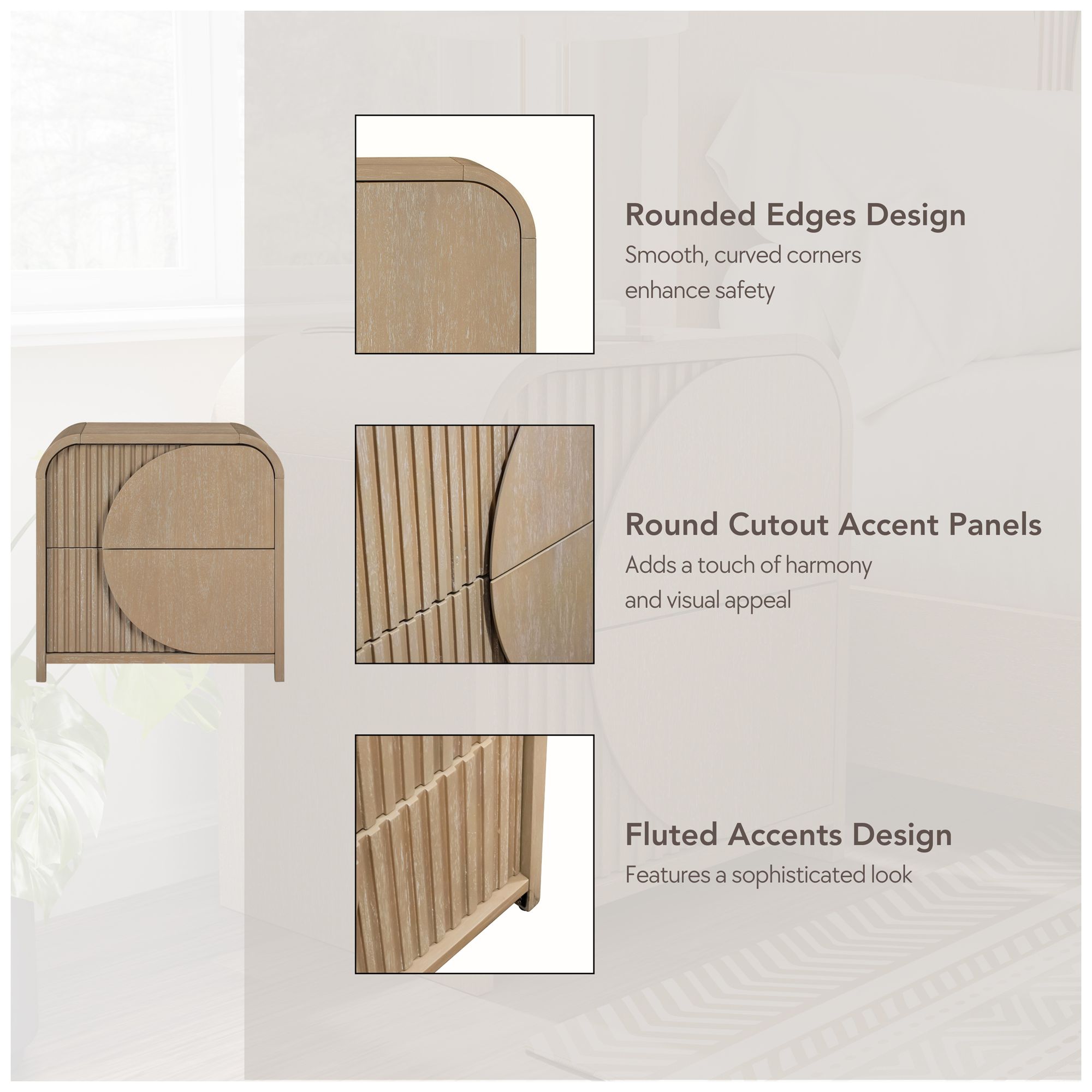 Fairstone Natural 2-Drawer Boho Nightstand with Soft Closing Drawers