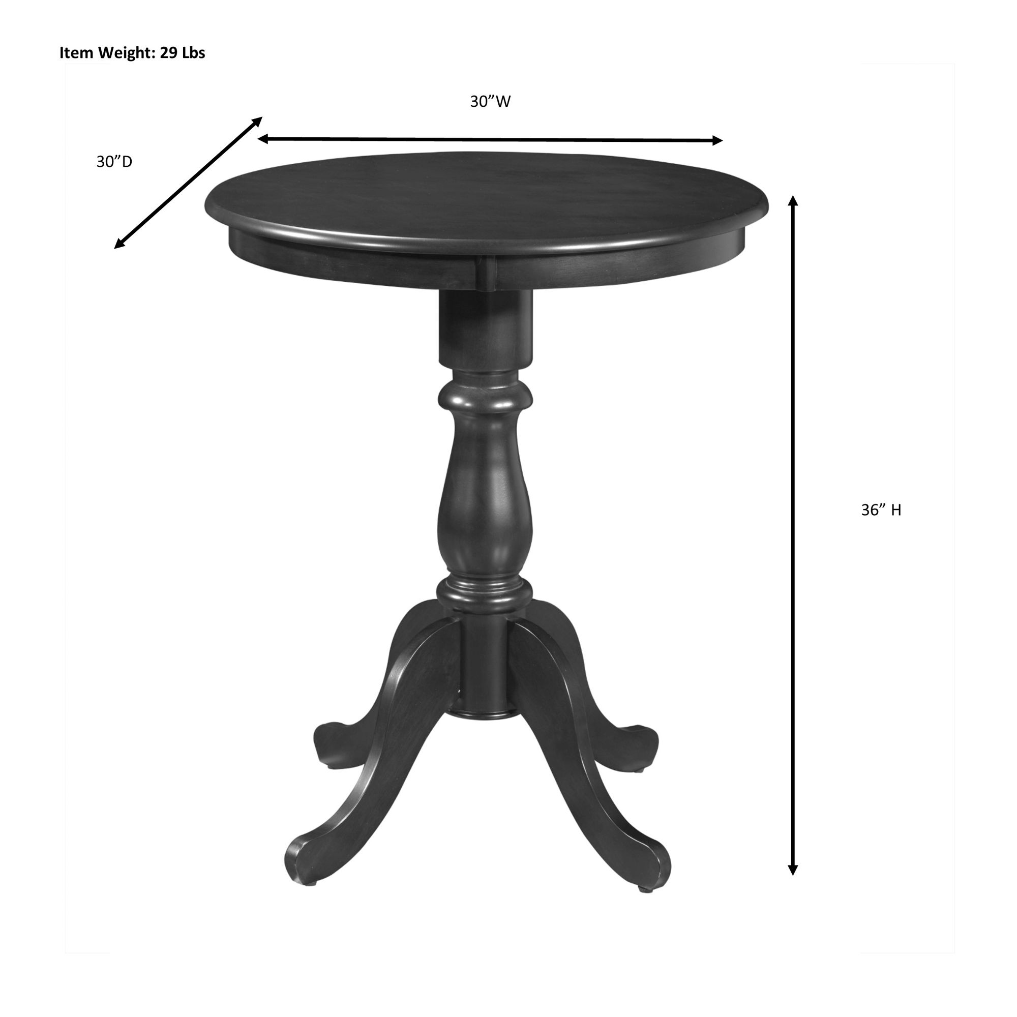 Fairview 30" Antique Black Round Pedestal Bar Table