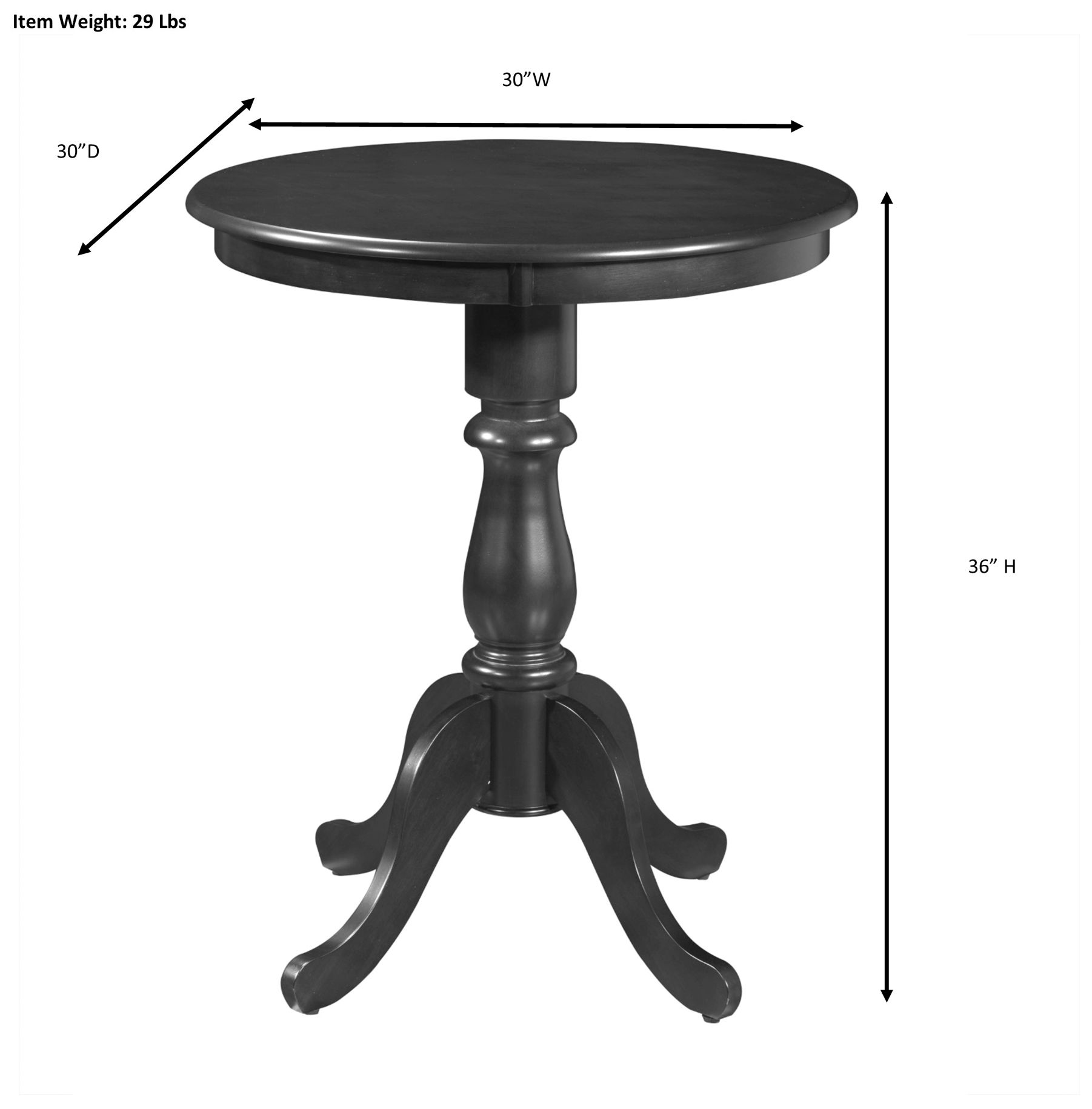 Fairview 36" Antique Black Round Pedestal Bar Table