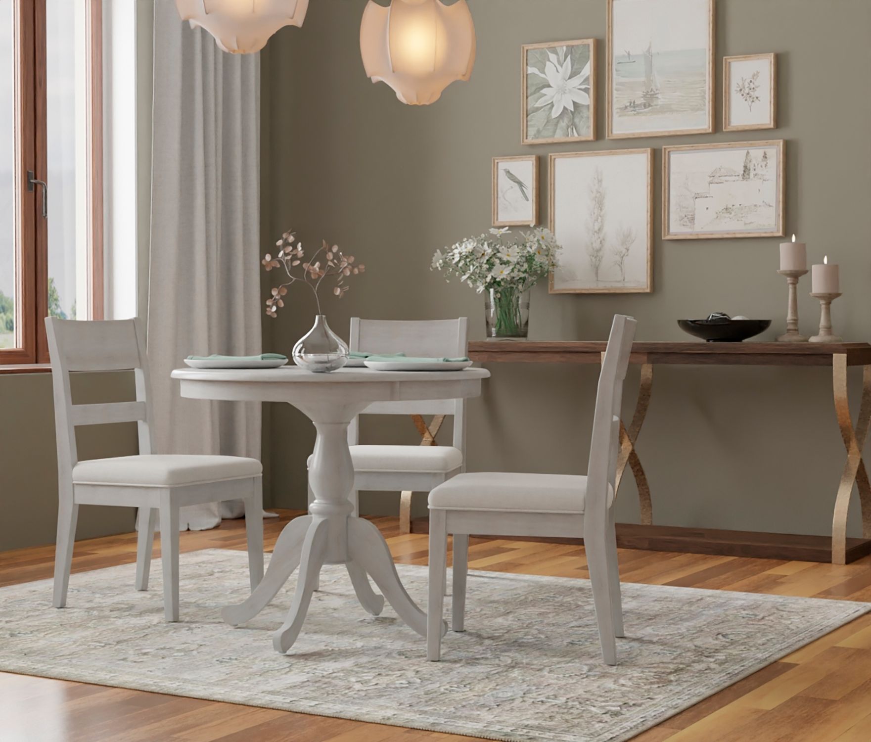 Image 6 Fairview 36" Wide White-Washed Wood Pedestal Dining Table more views