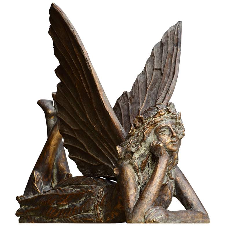Image 1 Fairy at Rest 23" Wide Antiqued Bronze Garden Statue