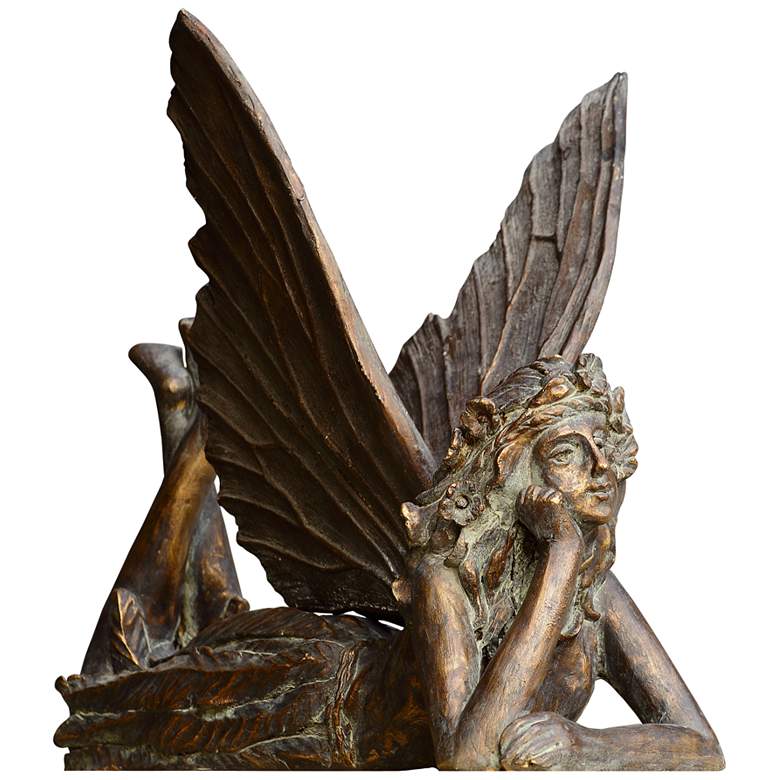 Image 1 Fairy at Rest 23" Wide Antiqued Bronze Garden Statue