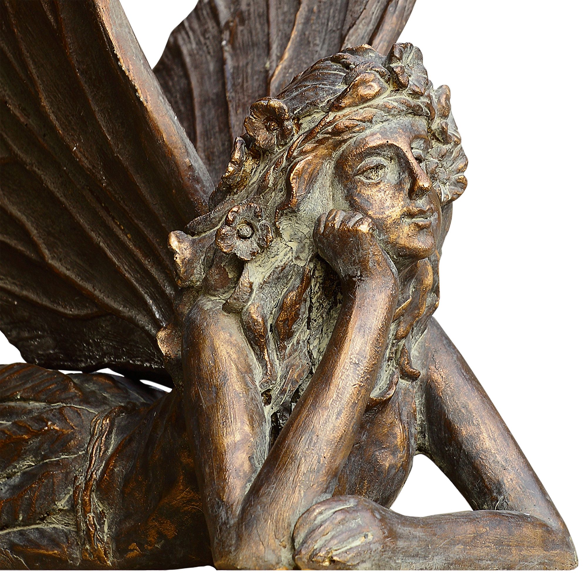 Image 2 Fairy at Rest 23" Wide Antiqued Bronze Garden Statue more views