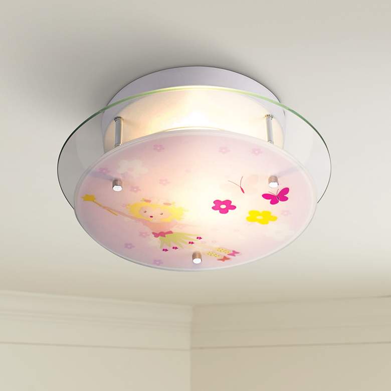 Image 1 Fairy Girl 13 inch Wide Semi-Flushmount Glass Ceiling Light