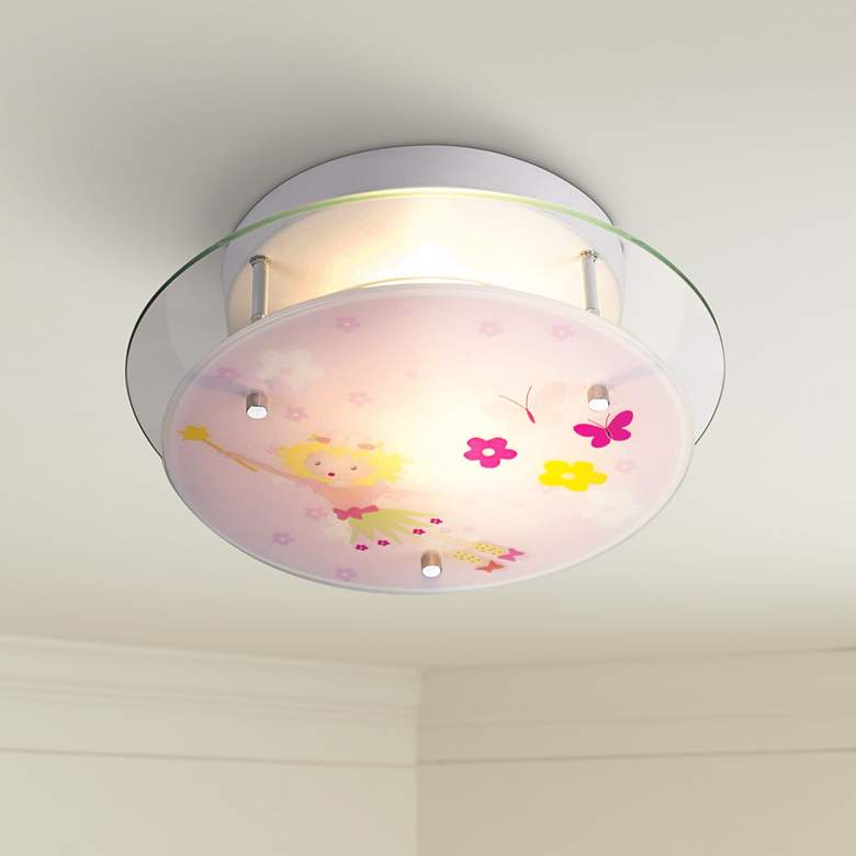 Image 1 Fairy Girl 13" Wide Semi-Flushmount Glass Ceiling Light