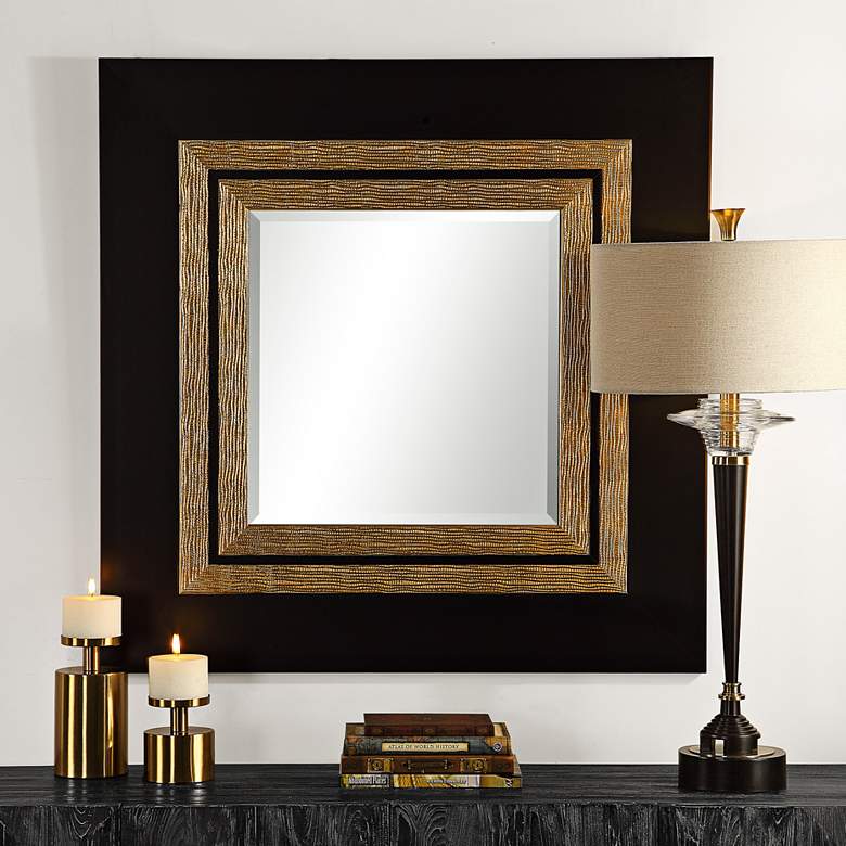 Image 1 Faisal Black and Champagne 42" Square Oversized Wall Mirror