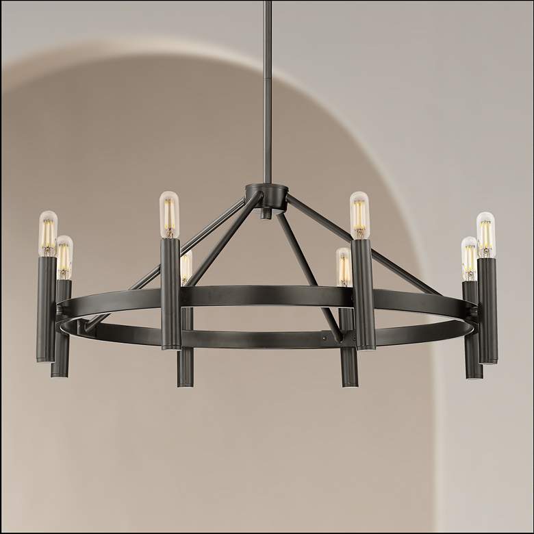 Image 1 Faith 26 1/4 inch Wide Black Wagon Wheel Ring LED Chandelier