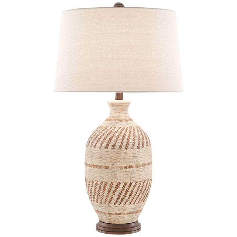Image 1 Faiyum Tan and Brown Earthen Basket Weave Table Lamp