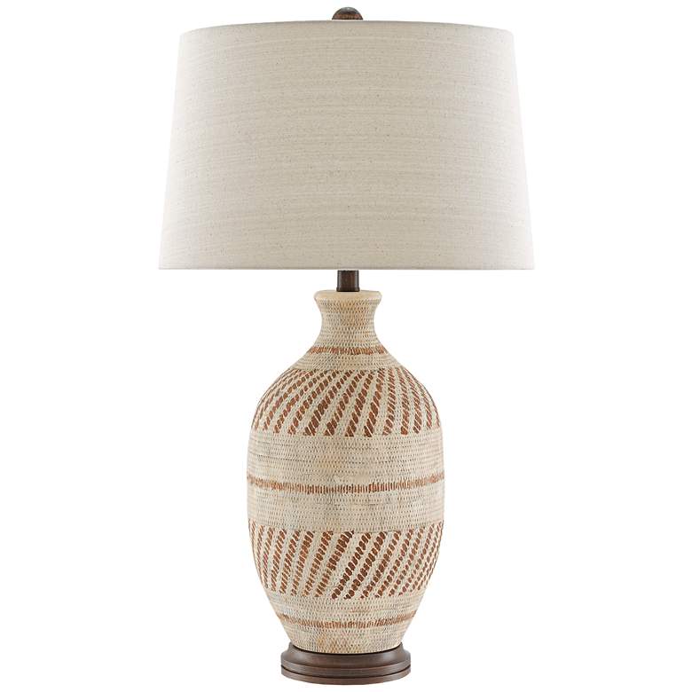 Image 2 Faiyum Tan and Brown Earthen Basket Weave Table Lamp more views