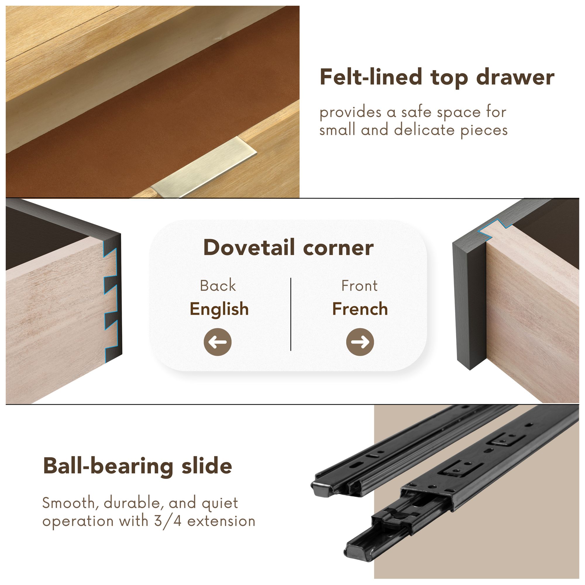 Falkner Modern Natural 1 Drawer Nightstand With Felt Lined Drawer