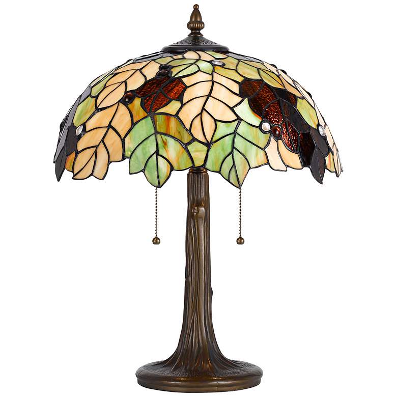 Image 1 Fall Leaf Antique Brass Tiffany Style Accent Lamp