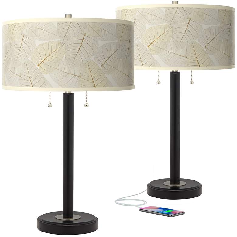 Image 1 Fall Leaves Arturo Black Bronze USB Table Lamps Set of 2
