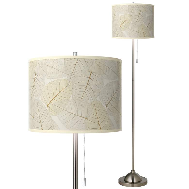 Image 1 Fall Leaves Brushed Nickel Pull Chain Floor Lamp