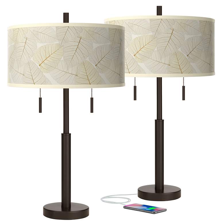 Image 1 Fall Leaves Robbie Bronze USB Table Lamps Set of 2