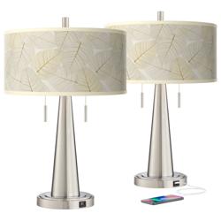 Fall Leaves Vicki Brushed Nickel USB Table Lamps Set of 2