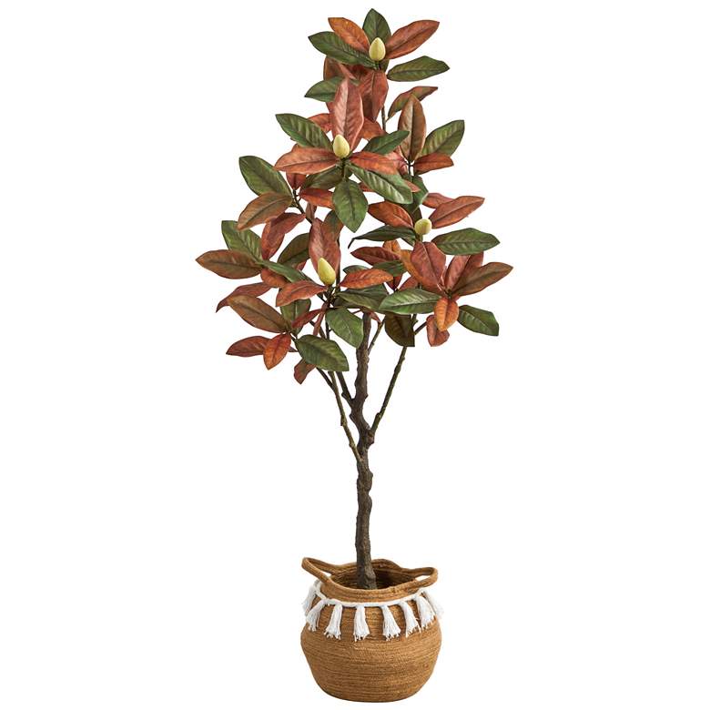 Image 2 Fall Magnolia 60" High Artificial Tree with Hand-made Basket