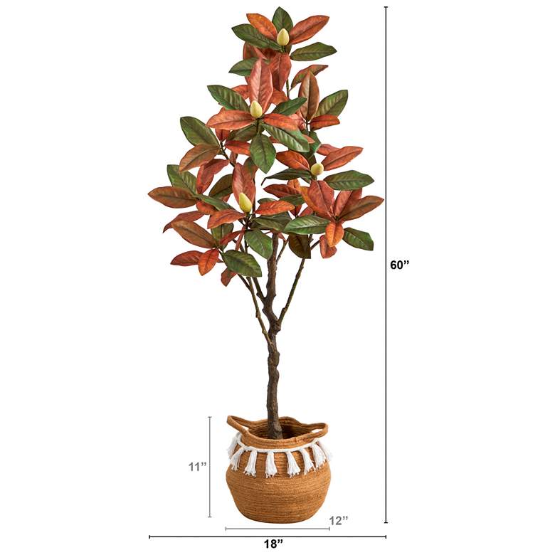 Image 3 Fall Magnolia 60" High Artificial Tree with Hand-made Basket more views
