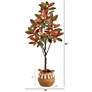 3_Fall Magnolia 60" High Artificial Tree with Hand-made Basket more views