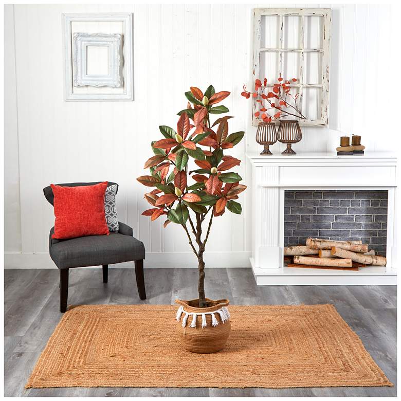 Image 4 Fall Magnolia 60" High Artificial Tree with Hand-made Basket more views