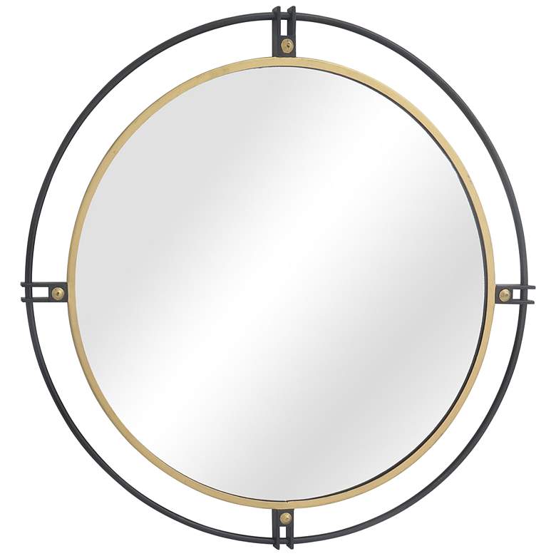 Image 1 Fallon Black and Gold Metal 28 1/2" Round Wall Mirror