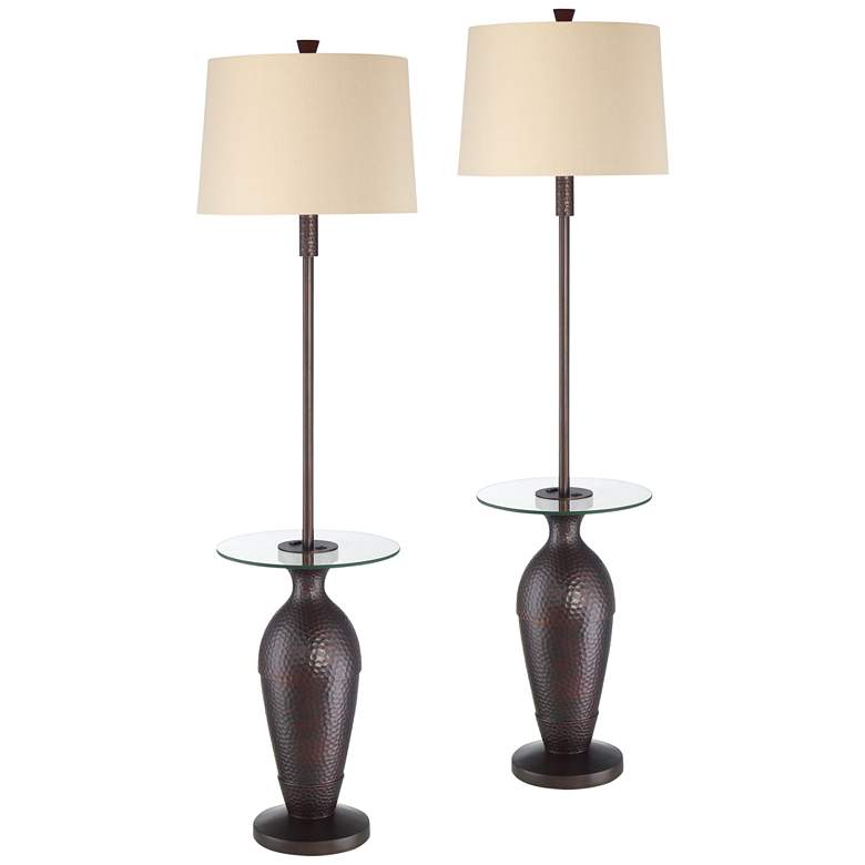 Image 2 Fallon Bronze Finish Tray Table USB Floor Lamps - Set of 2