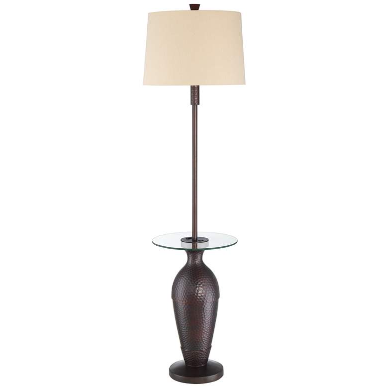 Fallon Bronze Tray Table Floor Lamp with USB Port and Outlet