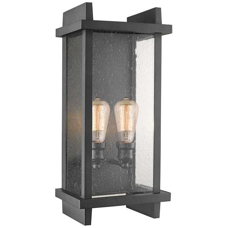 Image 1 Fallow 21 3/4" High Black Finish Seeded Glass Outdoor Wall Light