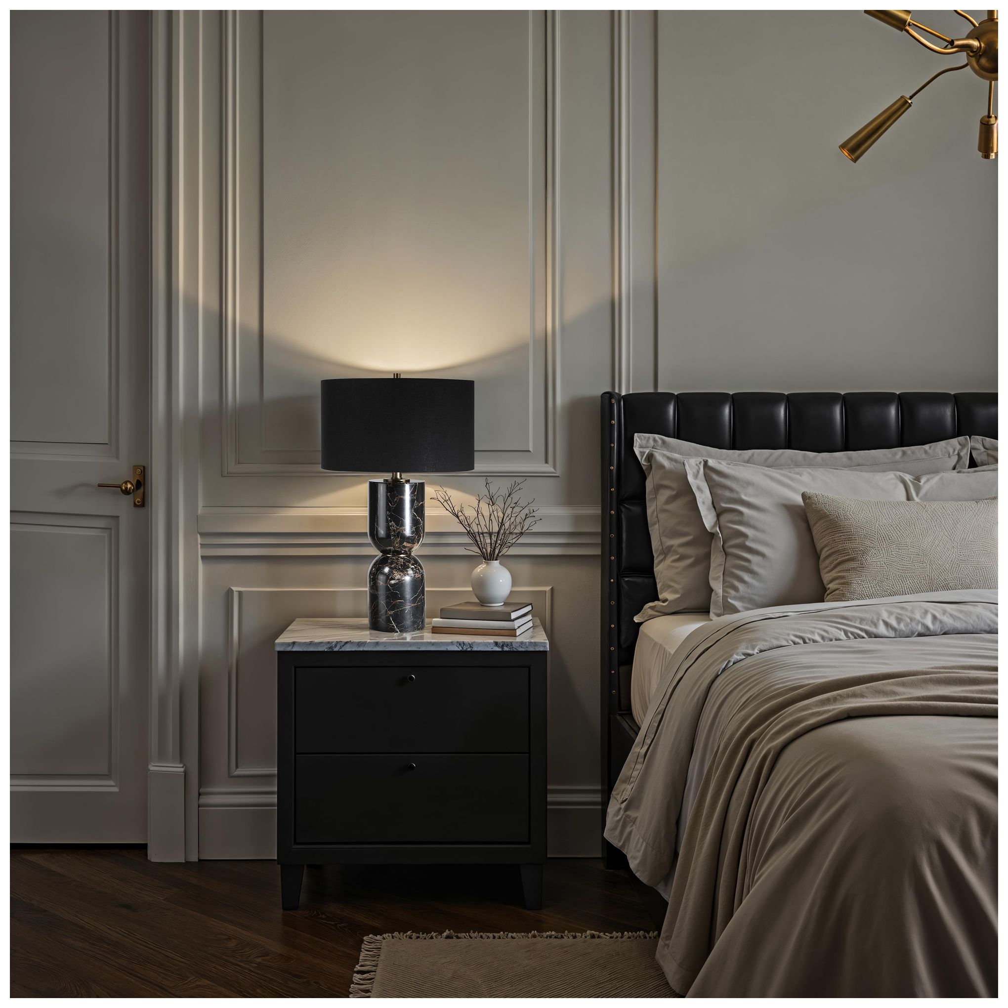 Image 2 Famar 37" Tall Black Marble Resin Table Lamp with Tapered Linen Shade more views