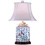 Famille Peacock and Roses 27" Scalloped Tea Jar Porcelain Table Lamp