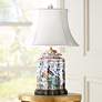 1_Famille Peacock and Roses 27" Scalloped Tea Jar Porcelain Table Lamp