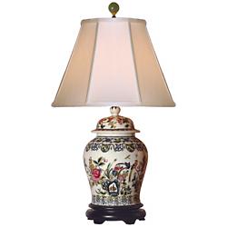 Famille Rose Garden 29&quot; Traditional Temple Jar Porcelain Table Lamp