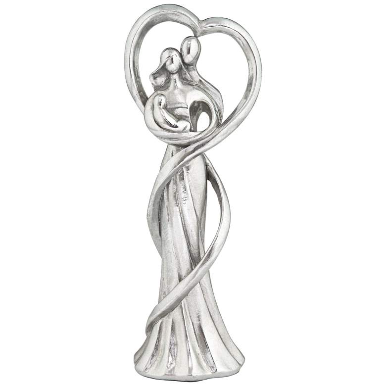 Family Heart 11 1/2&quot; High Glossy Silver Statue