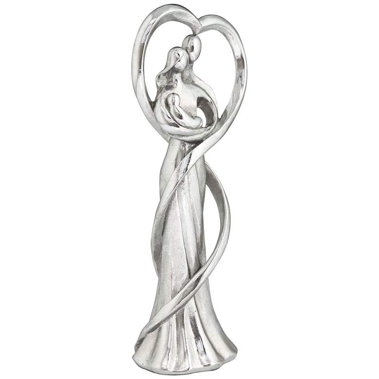 Family Heart 11 1/2 inch High Glossy Silver Statue more views