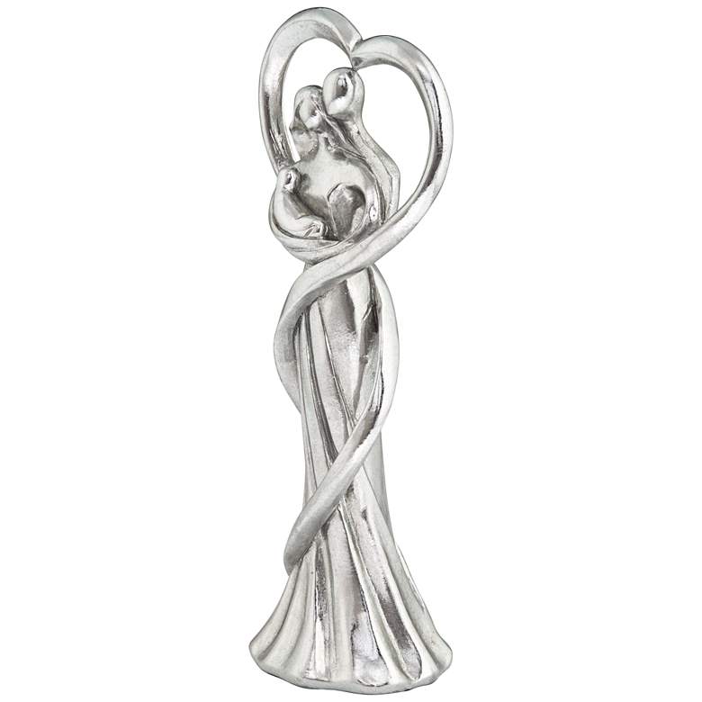 Image 4 Family Heart 11 1/2" High Glossy Silver Statue more views