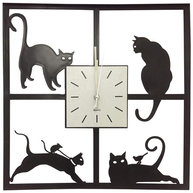 Image 1 Family of Cats 19 inch High Black Wall Clock