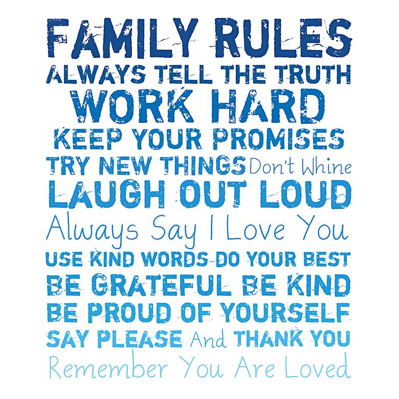 Image 1 Family Rules 20 inch High Blue Canvas Wall Art