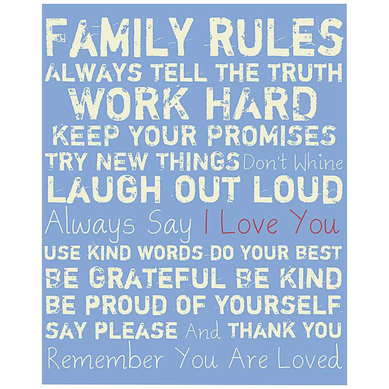 Image 1 Family Rules 20 inch High Light Blue Canvas Wall Art