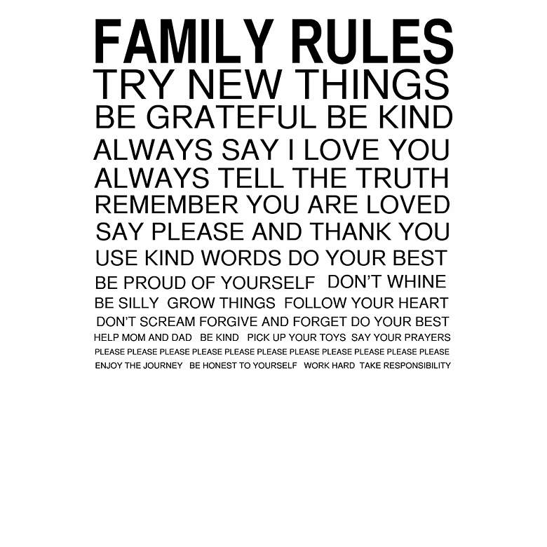 Image 1 Family Rules Black on White 30 inch High Motivational Wall Art