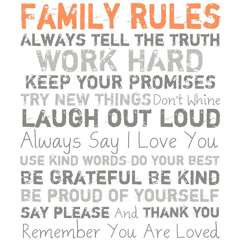 Image 1 Family Rules Orange 20 inch High Motivational Wall Art